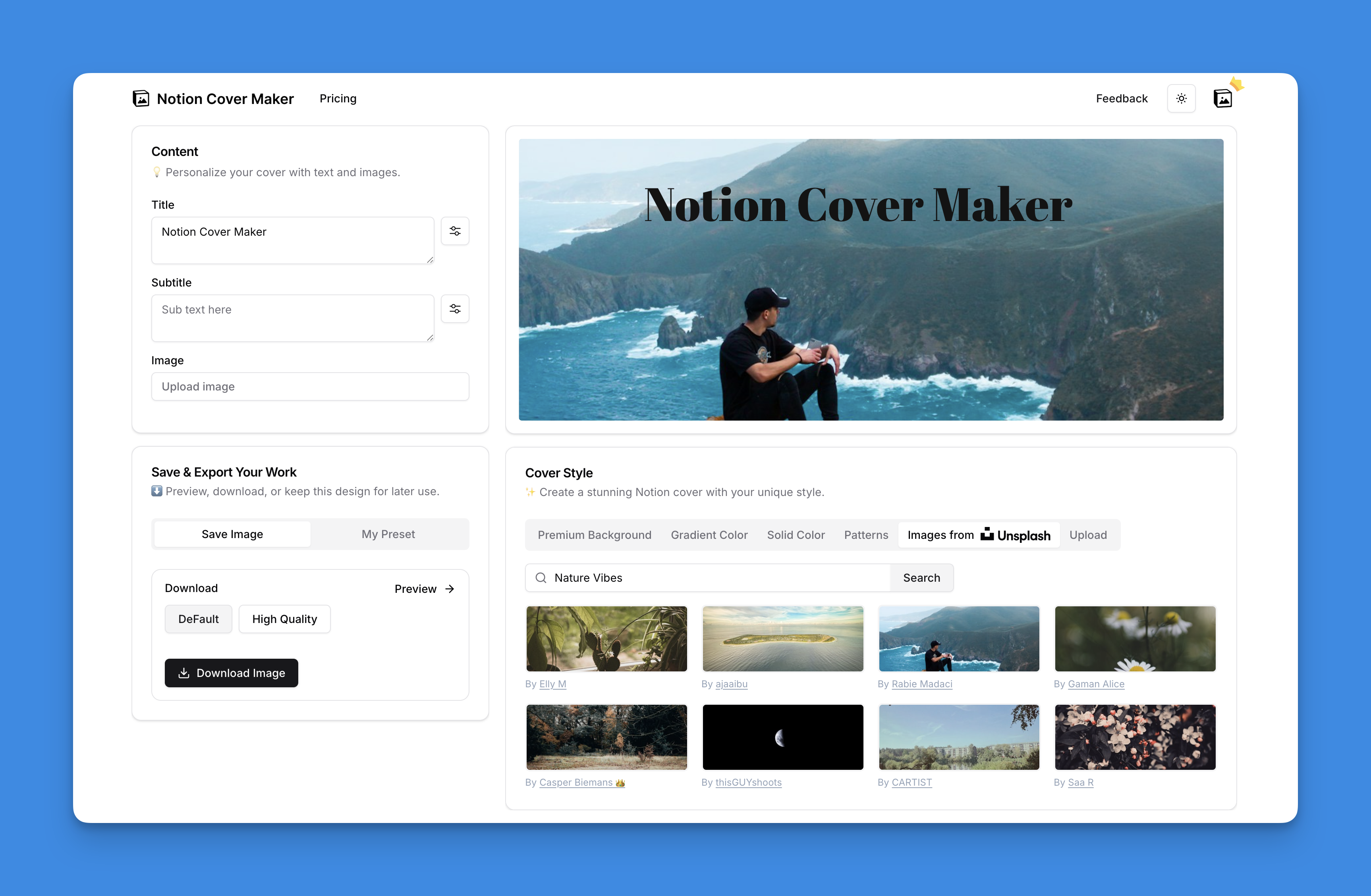 Notion Cover Maker Tool Screenshot