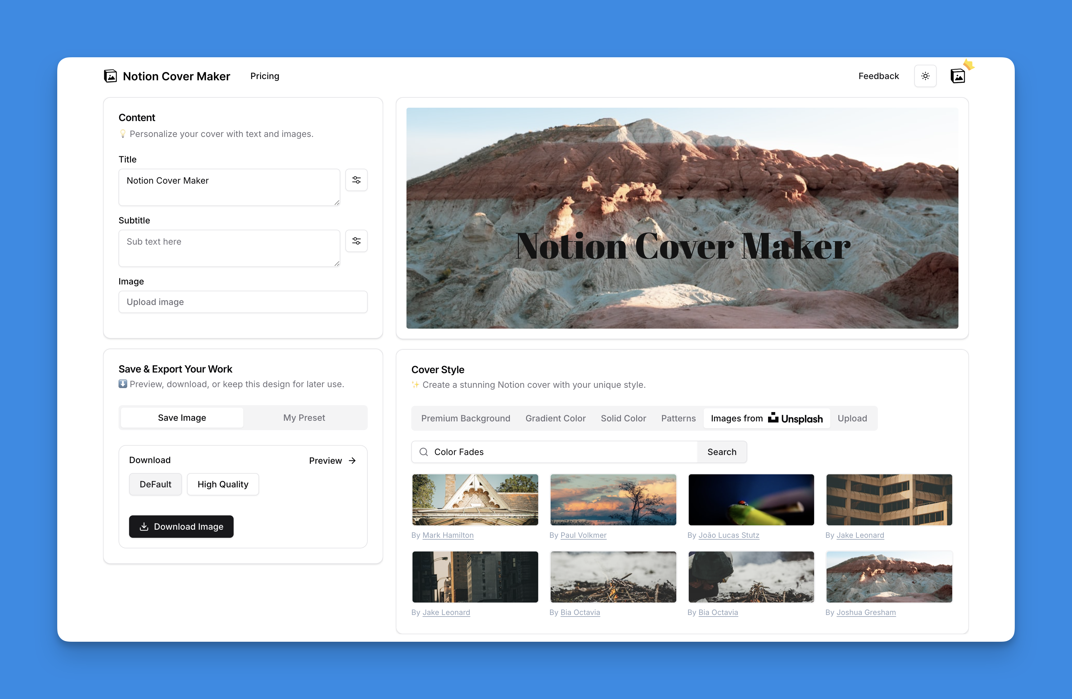 Notion Cover Maker Tool Screenshot